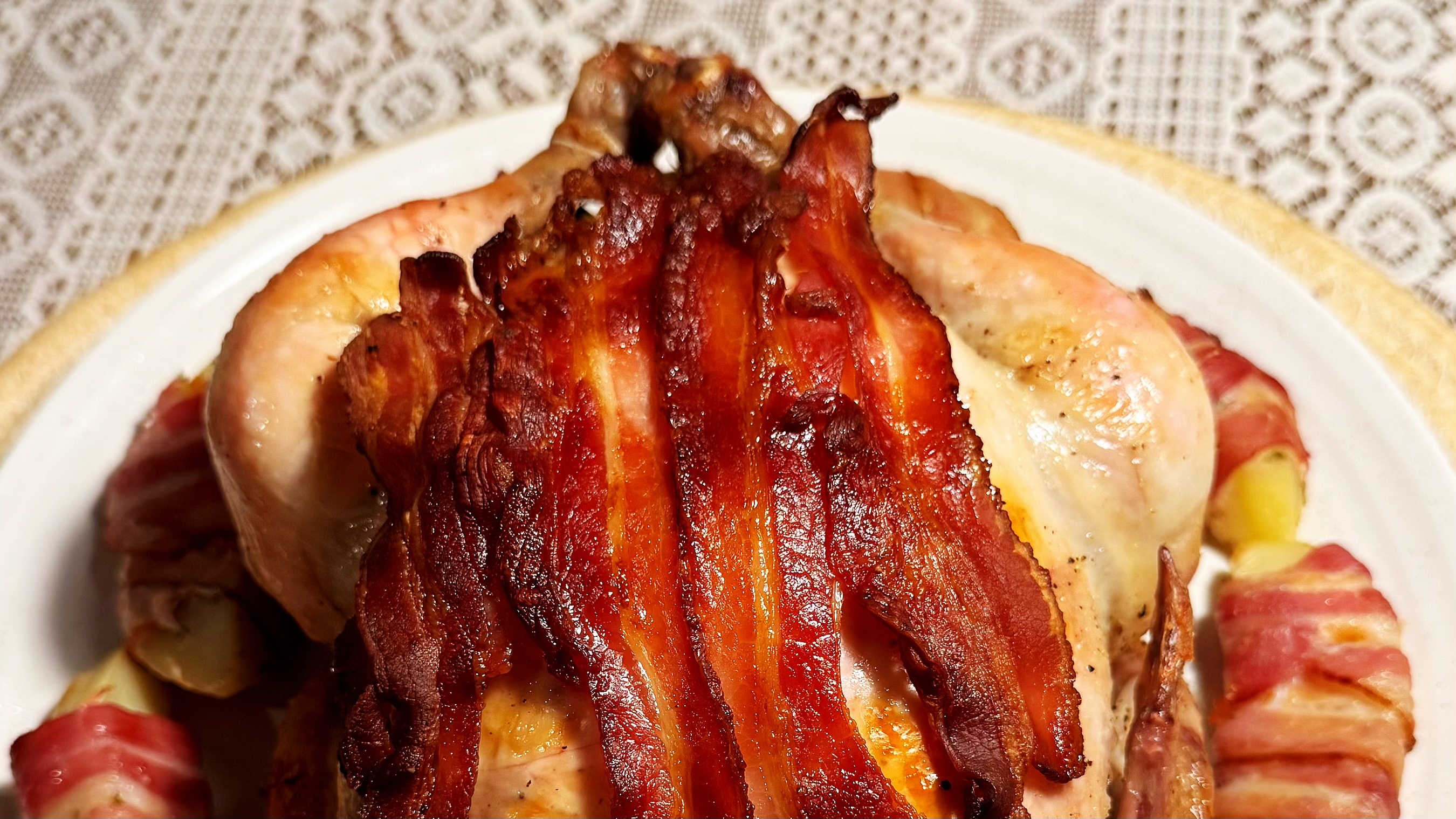 Bacon-Roasted Chicken & Bacon-Wrapped Potatoes